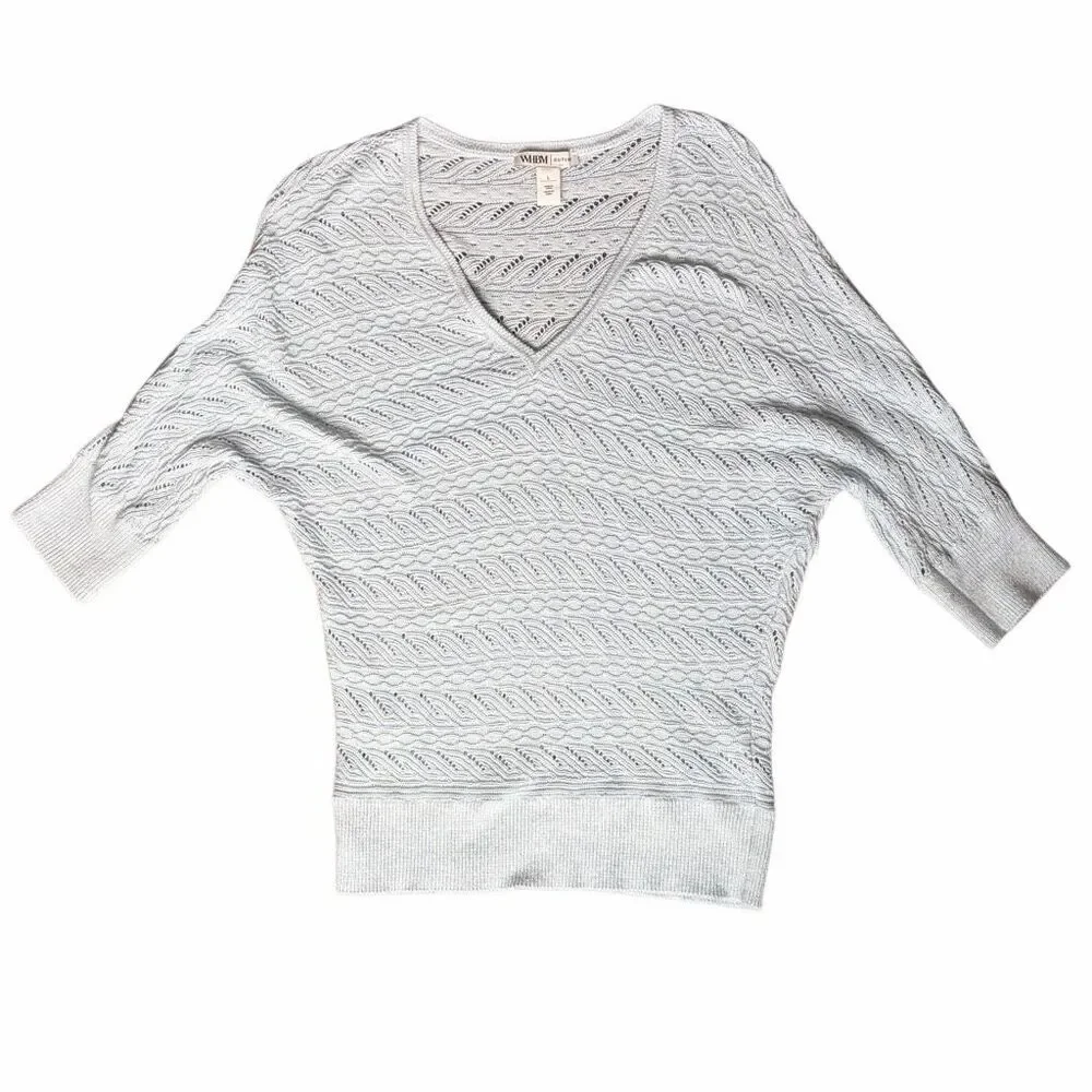 White House Black Market Vneck Dolman 3/4 sleeve sweater - Lt Blue Sz Large